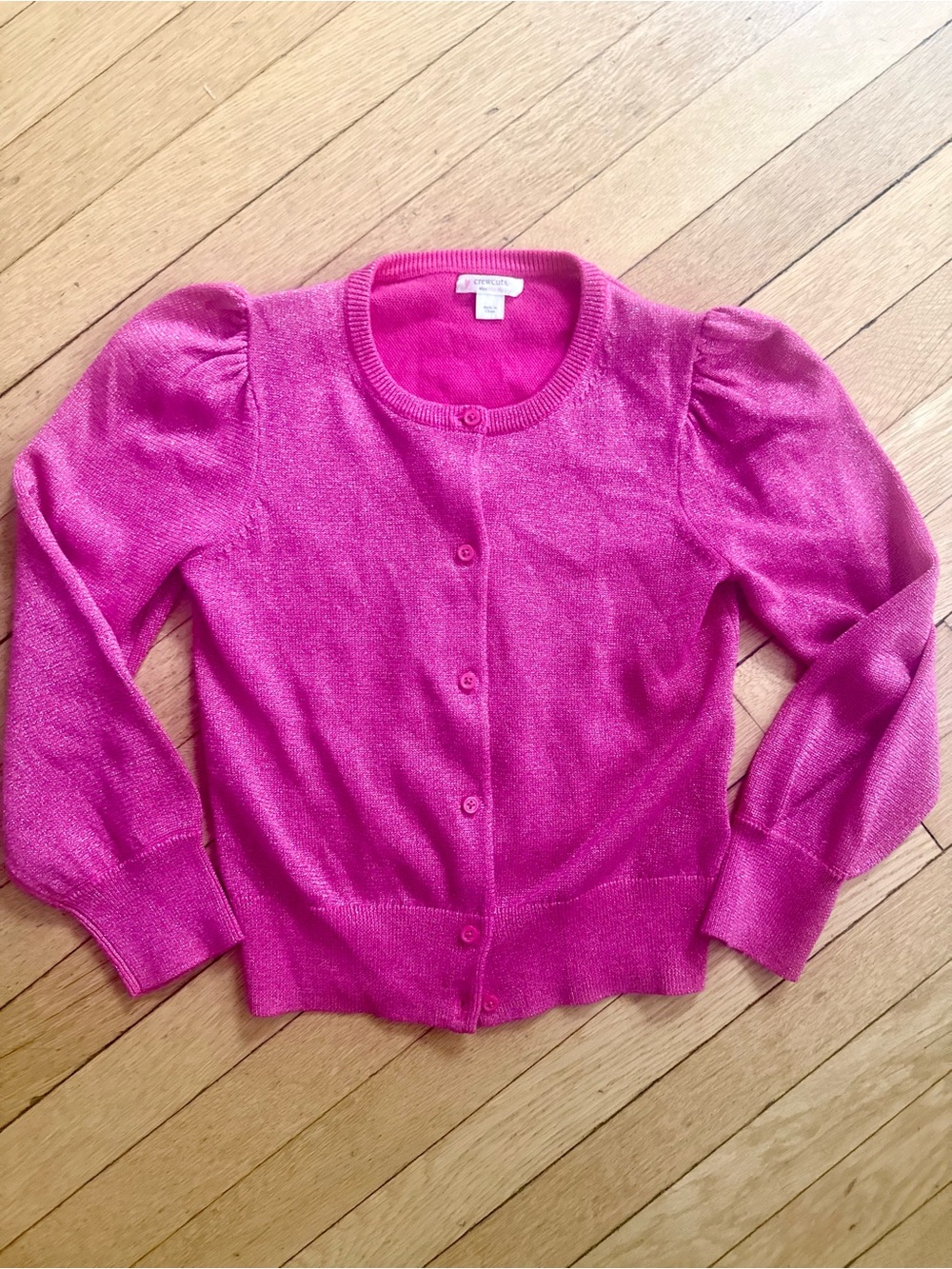 Crewcuts Bright Pink Puff-Sleeve Cardigan Sparkly